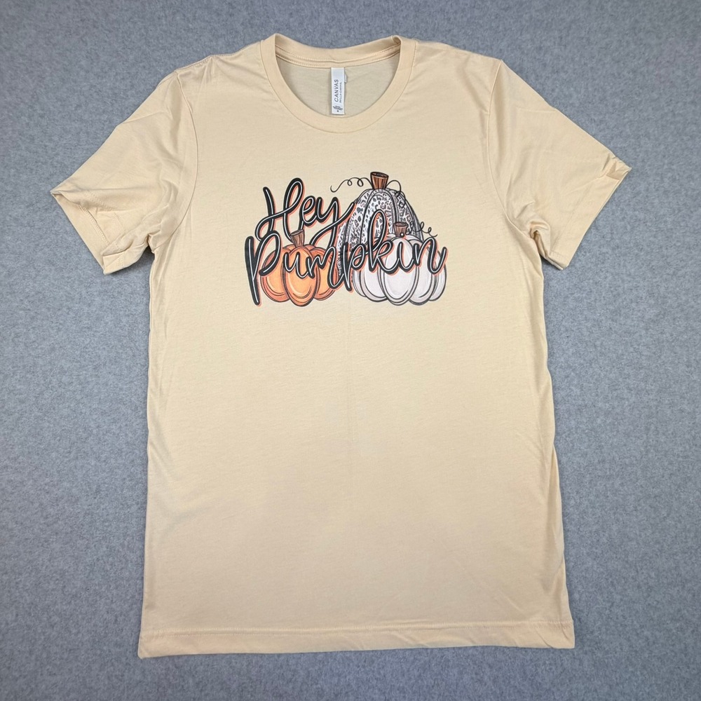 Bella Canvas Hey Pumpkin Graphic T-Shirt Tan Fall Leopard Print Medium